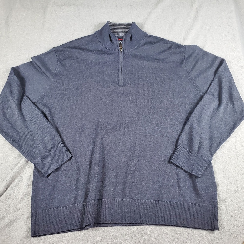 UNTUCKit Mens XX-Large Navy Blue 100% Extra Fine Merino Wool Quarter Zip Sweater - Picture 3 of 6